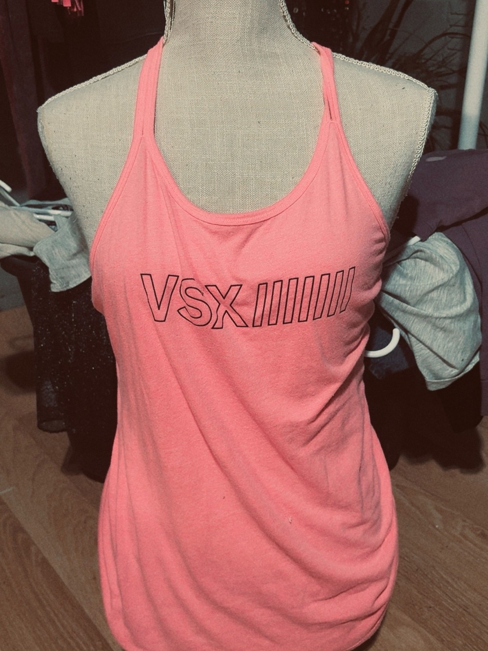 VSX Coral Pink Racerback Tank with Black Logo